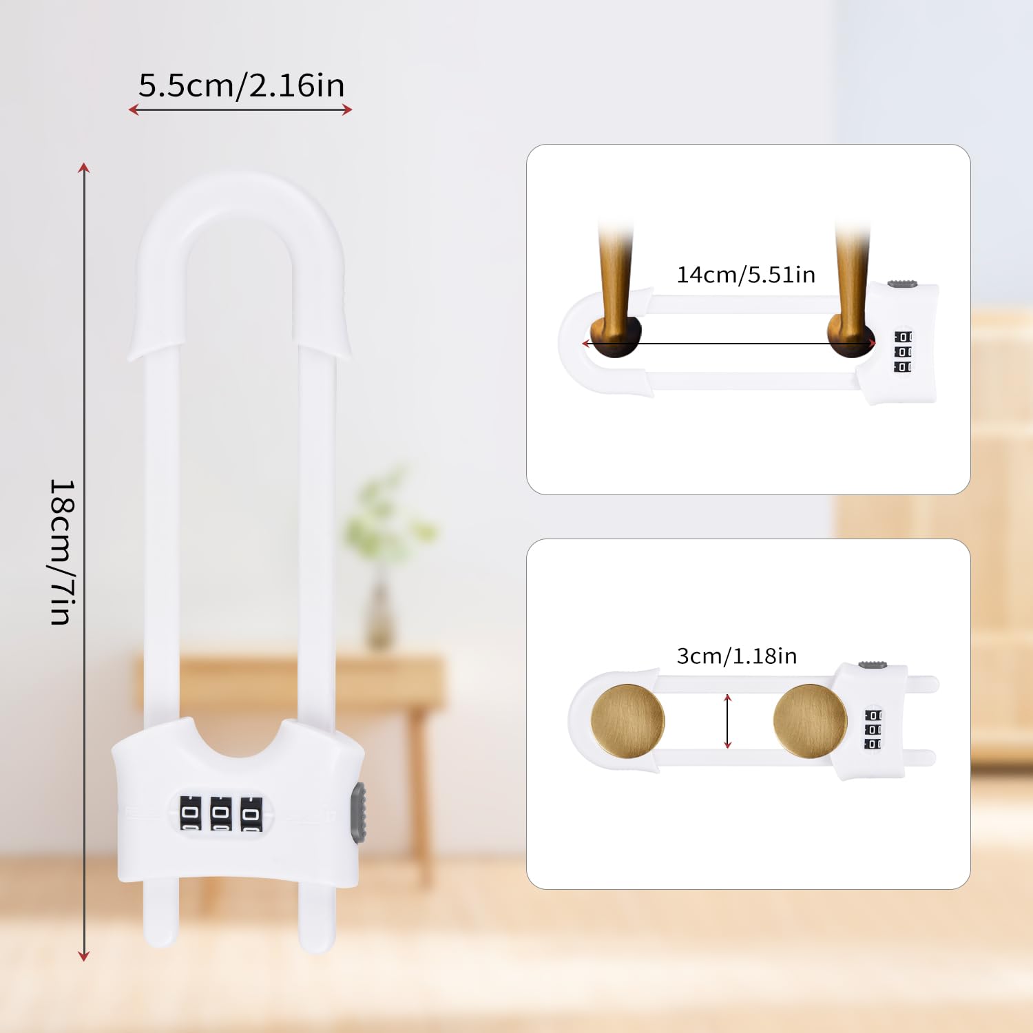 Paquete de 4 cerraduras deslizantes en forma de U multifuncionales para gabinetes de seguridad infantil, clips ajustables a prueba de bebés para armarios del hogar, puertas de refrigerador, pomos de