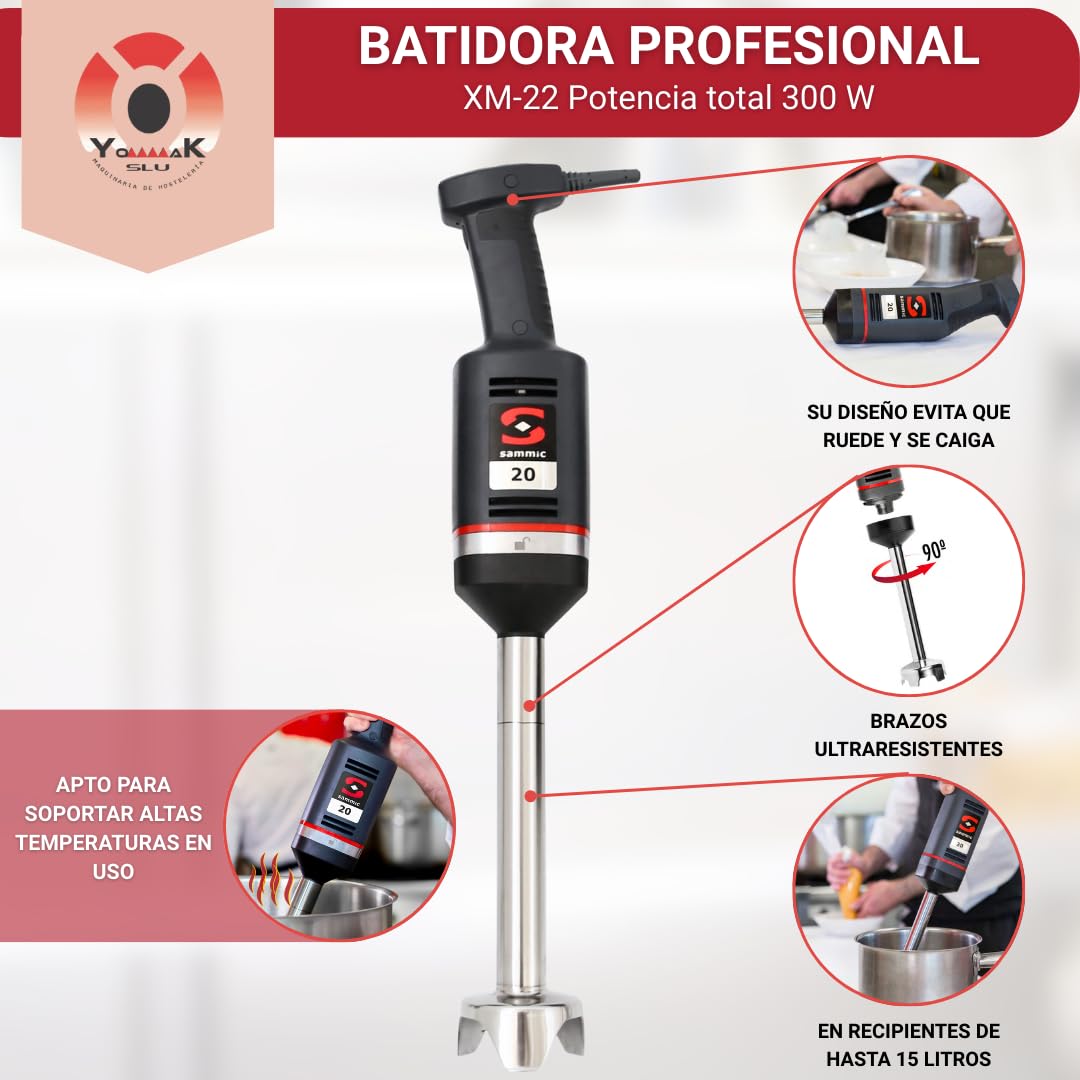 YOMMAK Batidora Profesional Sammic XM-22 – 300W, Batidora Brazo Industrial de Mano – Hasta 15L – Ideal para Cocina Profesional Hosteleria Horeca y Repostería – Trituradora Compacta y Duradera