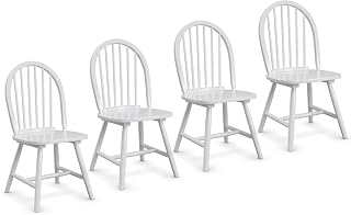 GiantexUK Set of 2/4 Wooden Chairs, High Back Dining Chair Set, Stylish Country Style Kitchen Chair Seats for Home,Dining Room, Restaurant & Cafe(4PCS, White)