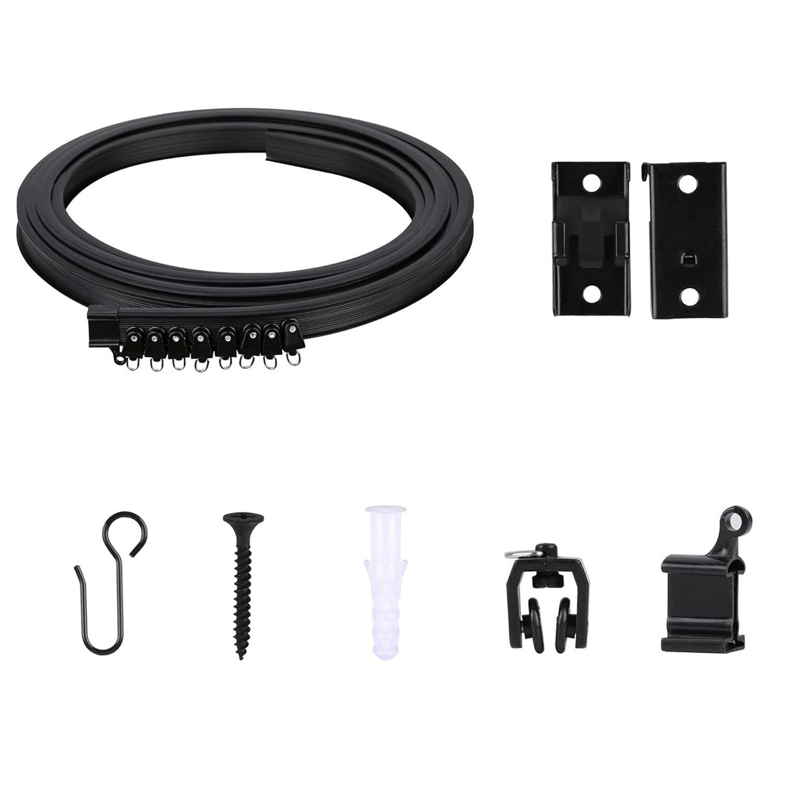 Flexibles schwarzes Vorhangschienen-Set – komplettes Zubehör für einfache Installation, biegbare Vorhangstange für Heimdekoration, vielseitig für Wohnzimmer, Schlafzimmer und mehr Ideal für Vorhänge