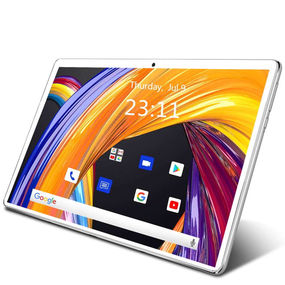 Tablet 10 Inch, Android 10 Tablet, 3G Phone Call with Dual Sim Card Tablet PC, 32GB Storage, 1280x800 HD Touchscreen, Quad Core, WiFi, Bluetooth, GPS, FM, 2G/3G Unlocked Phone Network(Silver)