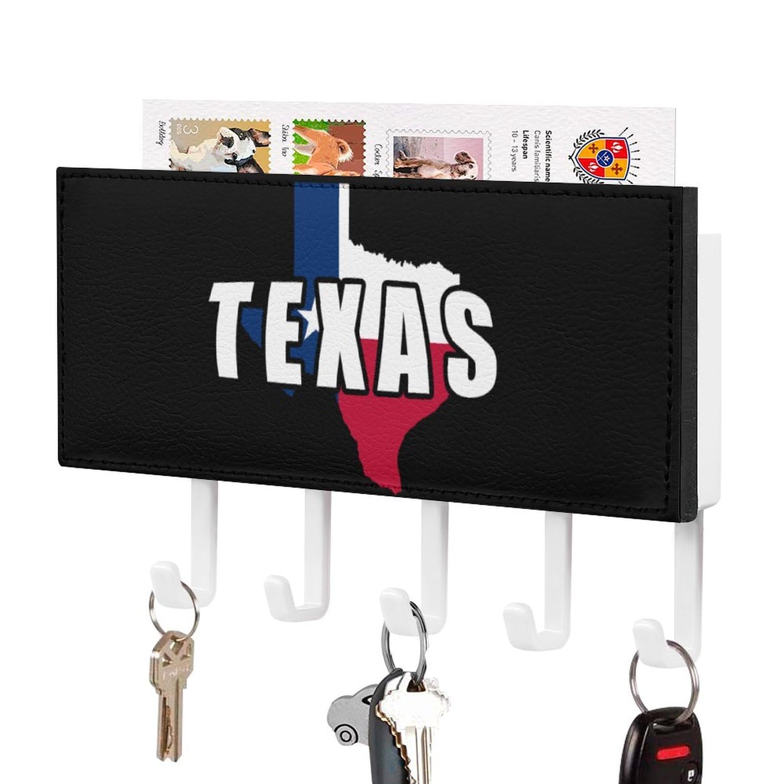 NCLQVJXZKHW Texas Map Flag Key Holder with 5 Hooks Key Hooks Wall Mounted Key Racks Key Hanger Organiser Shelf