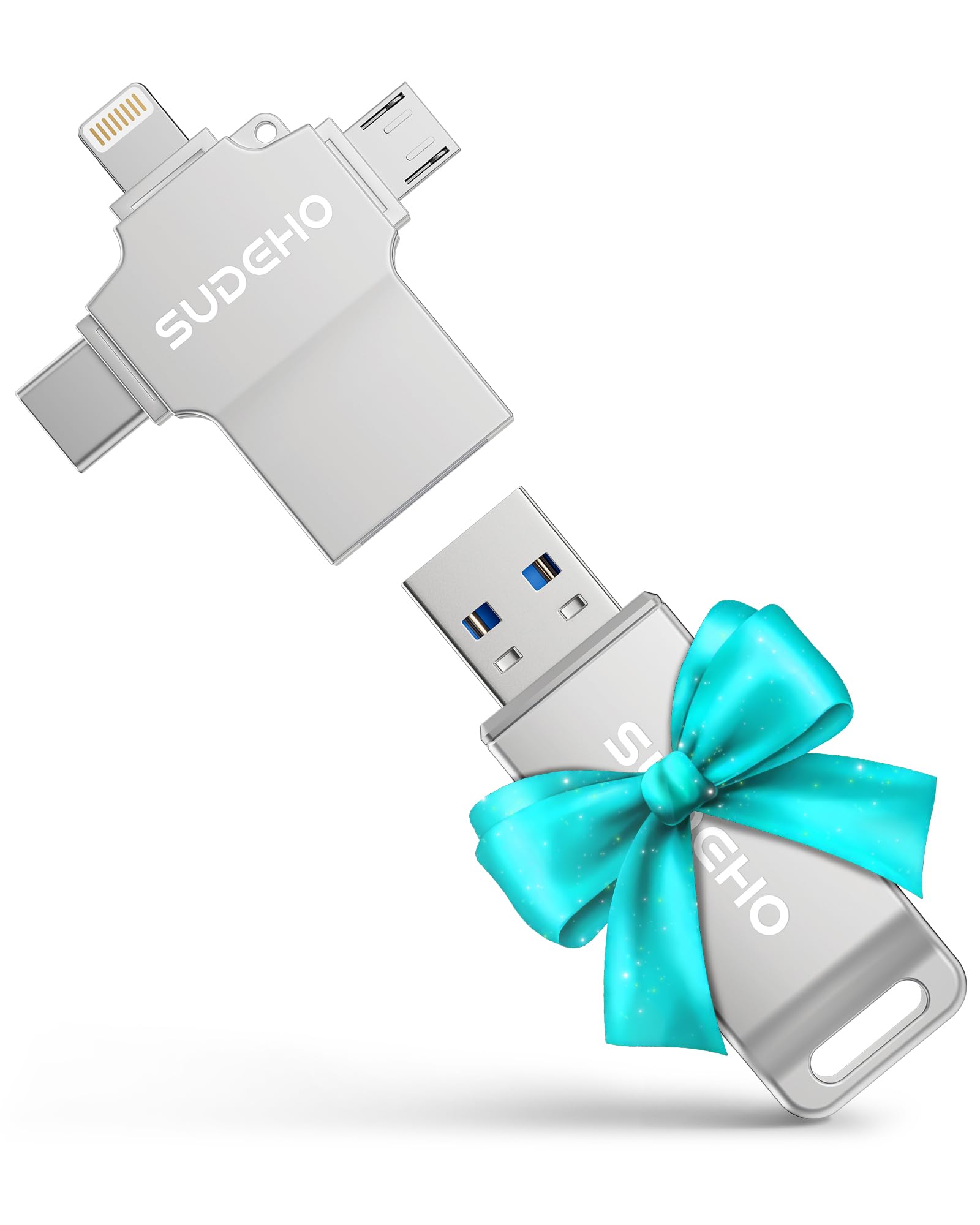 MFi Certified Photo Stick 512GB USB Flash Drive for iPhone, 4 in 1 External Memory Thumb Drive for Picture Video Saver and Backup, High Speed Memory Stick USB Drive for iPhone/iPad/Android/PC (Silver)