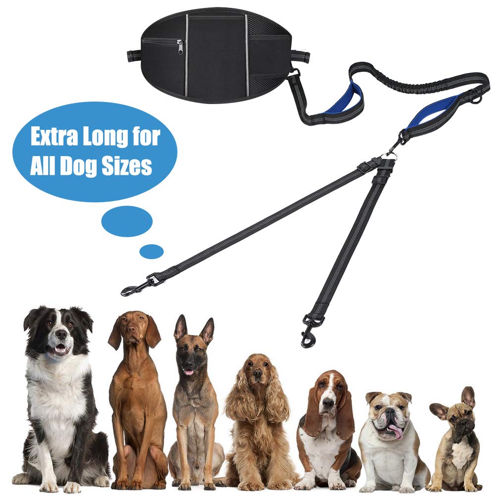 Joggingleine Mit Bauchgurt Für 2 Hunde - Verstellbare Freihandleine Mit Reflektor