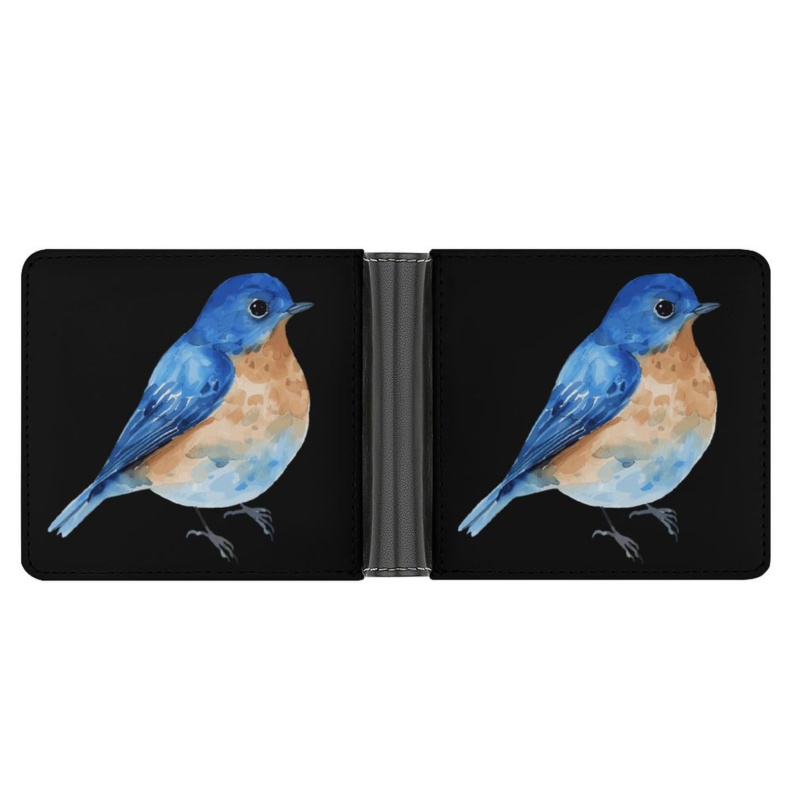 Bluebird Watercolor Funny Men's Slim Bifold Wallet with Multiple Card Slots Front Pocket Purse