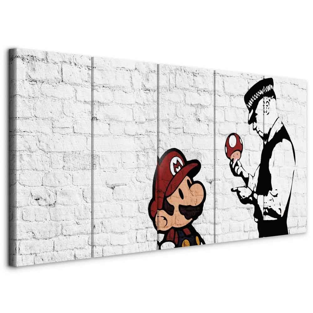 murando Cuadro en Lienzo Banksy Mario 225x90 cm Impresión de 5 Piezas Material Tejido no Tejido Impresión Artística Imagen Gráfica Decoracion de Pared Street Art Urban Mural i-C-0112-b-m