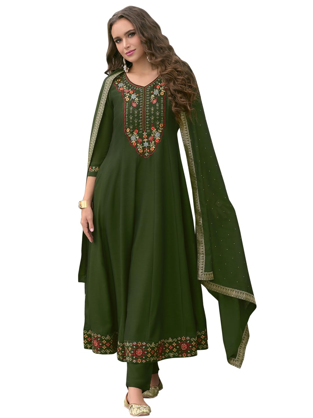 vredevogel Women's Vichitra Silk Embroidered Kurta Pant Set with Swarosky Diamond Dupatta-picture-27