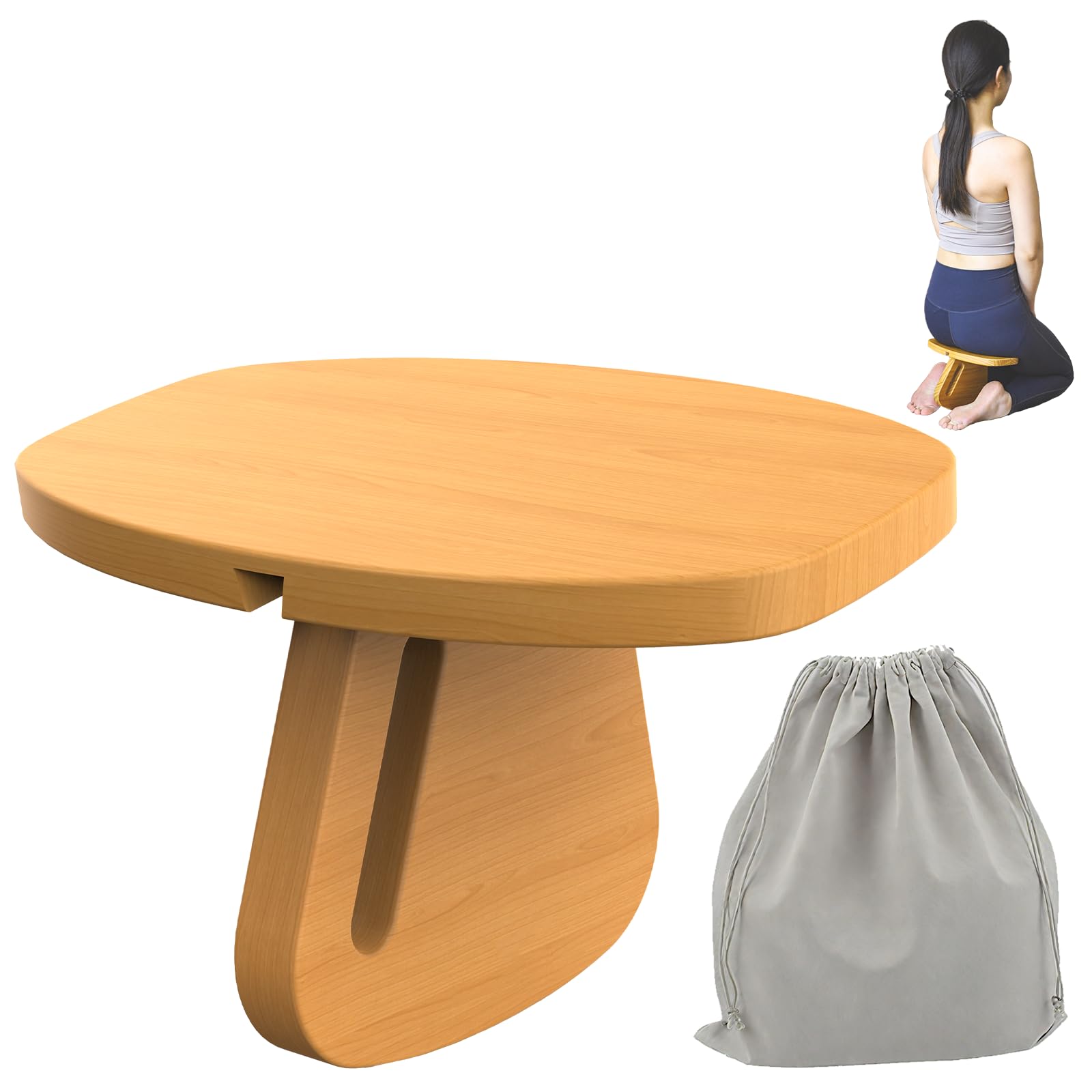 HOSUKU Portable Meditation Stool - Pine Wood Prayer Bench, Ergonomic Meditation Chair, Ideal Yoga Stool for Comfort and Stability - Perfect for Meditation, Yoga, and Outdoor Use