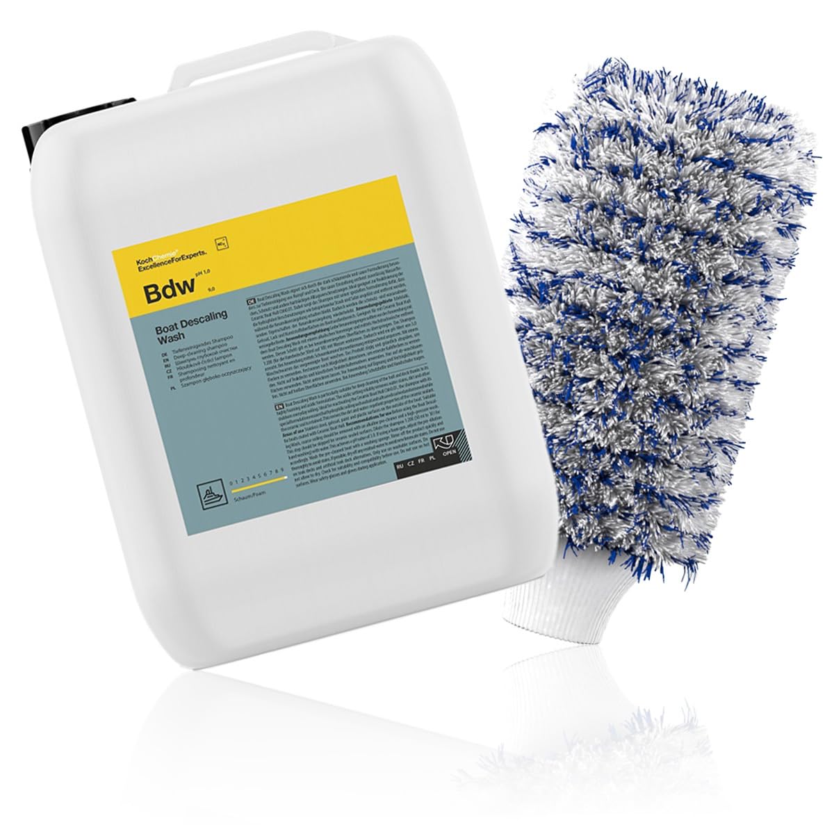wortek Koch Chemie Boat Descaling Wash 5 l Bdw wraz z rękawicą myjącą do czyszczenia kadłubów okrętowych GFK środek czyszczący żelcoat szampon do łodzi