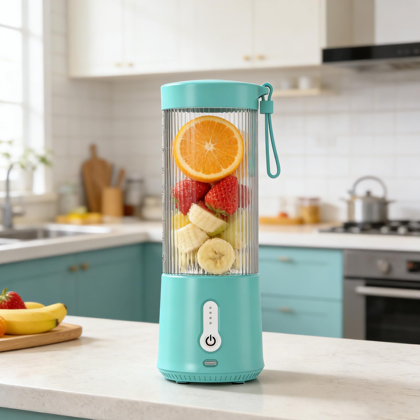Mixer portatile to Go: 450 ml, spremiagrumi portatile con lame in acciaio inox, mini mixer ricaricabile USB-C per palestra, ufficio, campeggio, viaggi (blu)