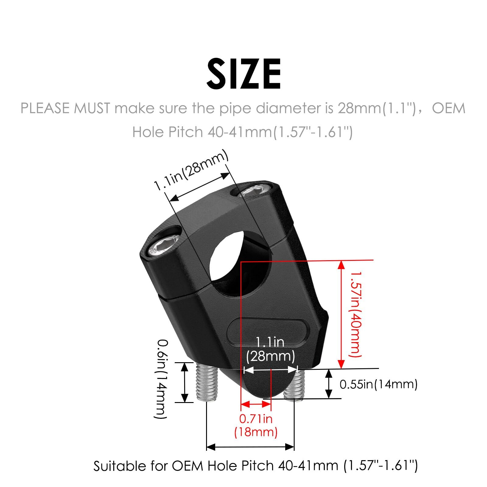 Alzacristalli per manubrio da 28 mm, per moto da cross, altezza 38 mm, 18 mm, in alluminio billet CNC
