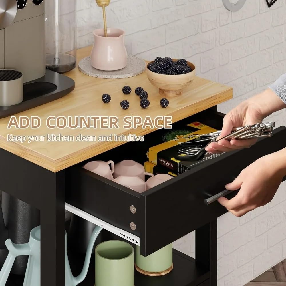Carrello multiuso da cucina Carrello for isola da cucina con portaoggetti, tavolino laterale con rotelle for isola da cucina su ruote, mobiletto for cucina, sala da pranzo, nero Carrello di servizio