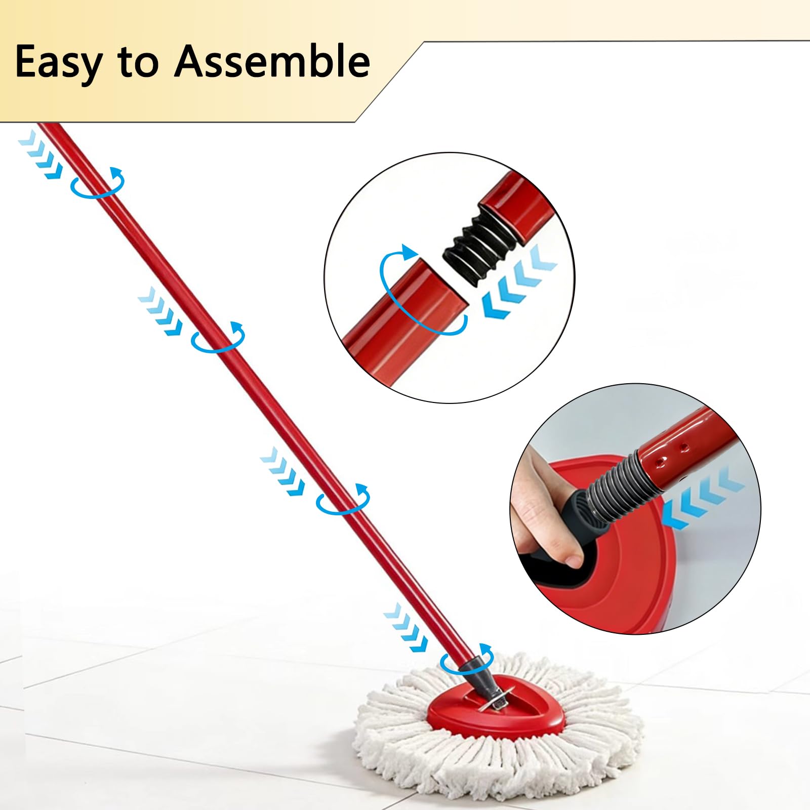 Mango de Repuesto Compatible con Vileda Turbo Mopas,72/105/138cm EasyWring Palo Fregona Recambios,4 Secciones Poste de Fregona Ajustable, para Mop Accesorios