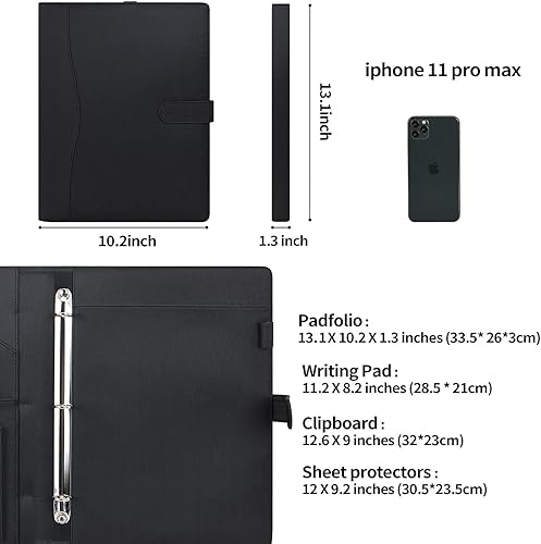 Miniatura 2 de Wonderpool Estuche de piel sintética A4 con portafolios con portapapeles extraíble, múltiples bolsillos y bloc legal para negocios, entrevistas y