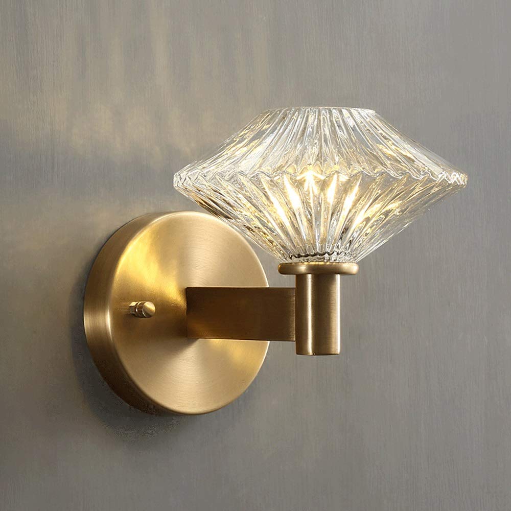 Lámpara de Pared Moderna con Pantalla Cristal, decoración Simple Interior, lámpara for Sala Estar, mesita Noche, Dormitorio, Pasillo, balcón, Restaurante, Escalera, latón, Casquillo