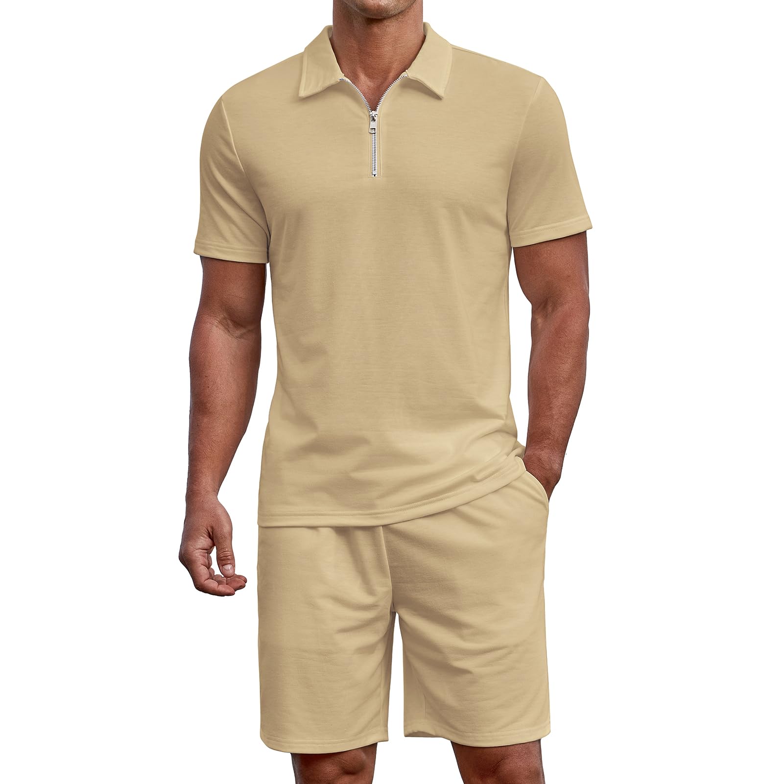 Uni Clau Mens Summer Track Suits 2 Piece Shorts Sets Short Sleeve Sweatsuit Outfits Zip Golf Casual Polo Shirts and Shorts