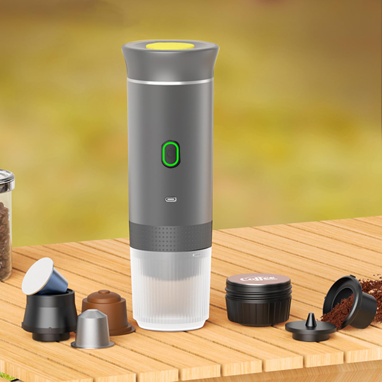 Máquina de café espresso portátil, 3 en 1, eléctrica, autocalentadora, de camping, mini cafetera de coche, recargable, 12 V con USB-C compatible con café molido y cápsula NS
