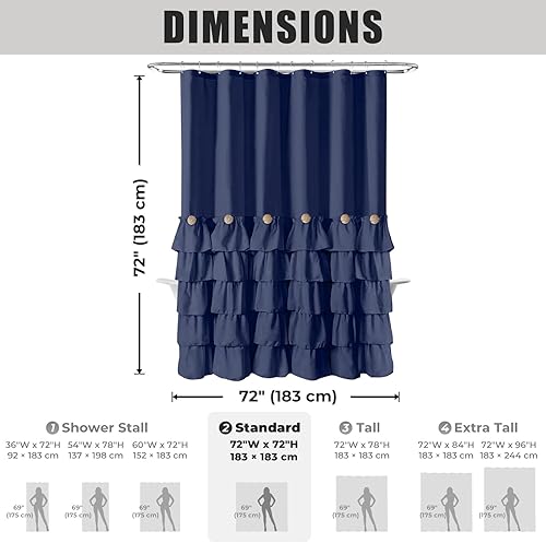 Miniatura 6 de Seasonwood Cortina de ducha azul marino para baño, cortina de ducha con volantes, 72 x 72 pulgadas, cortinas de ducha con botones y volantes azules