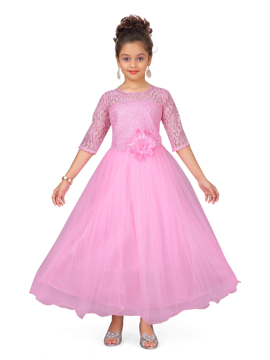 Aarika Girls Pink Color Self Design Gown