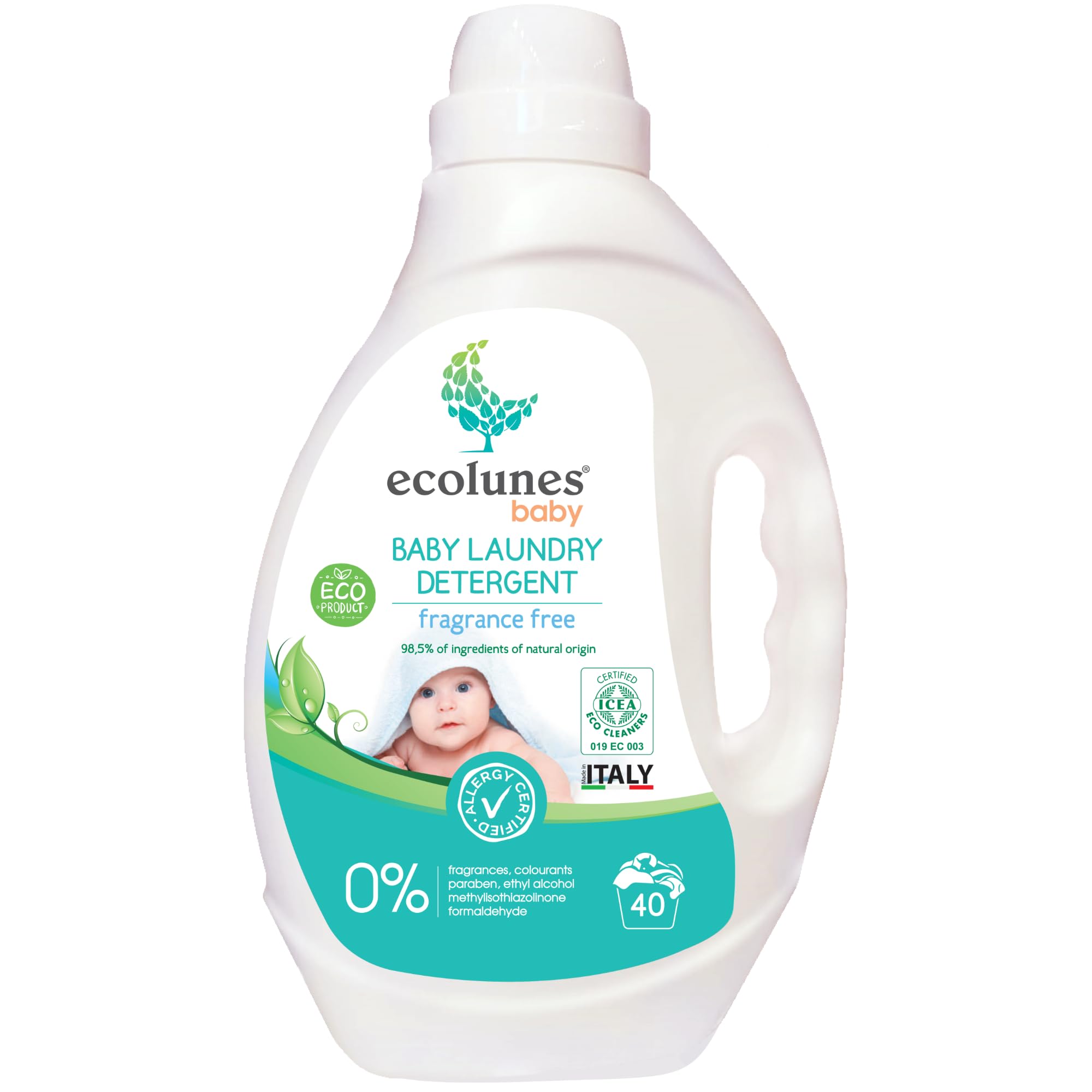 Ecolunes Baby Laundry Detergent Fragrance Free Specjalnie opracowany dla delikatnej skóry niemowląt, 98,50% składników pochodzenia naturalnego, 2L
