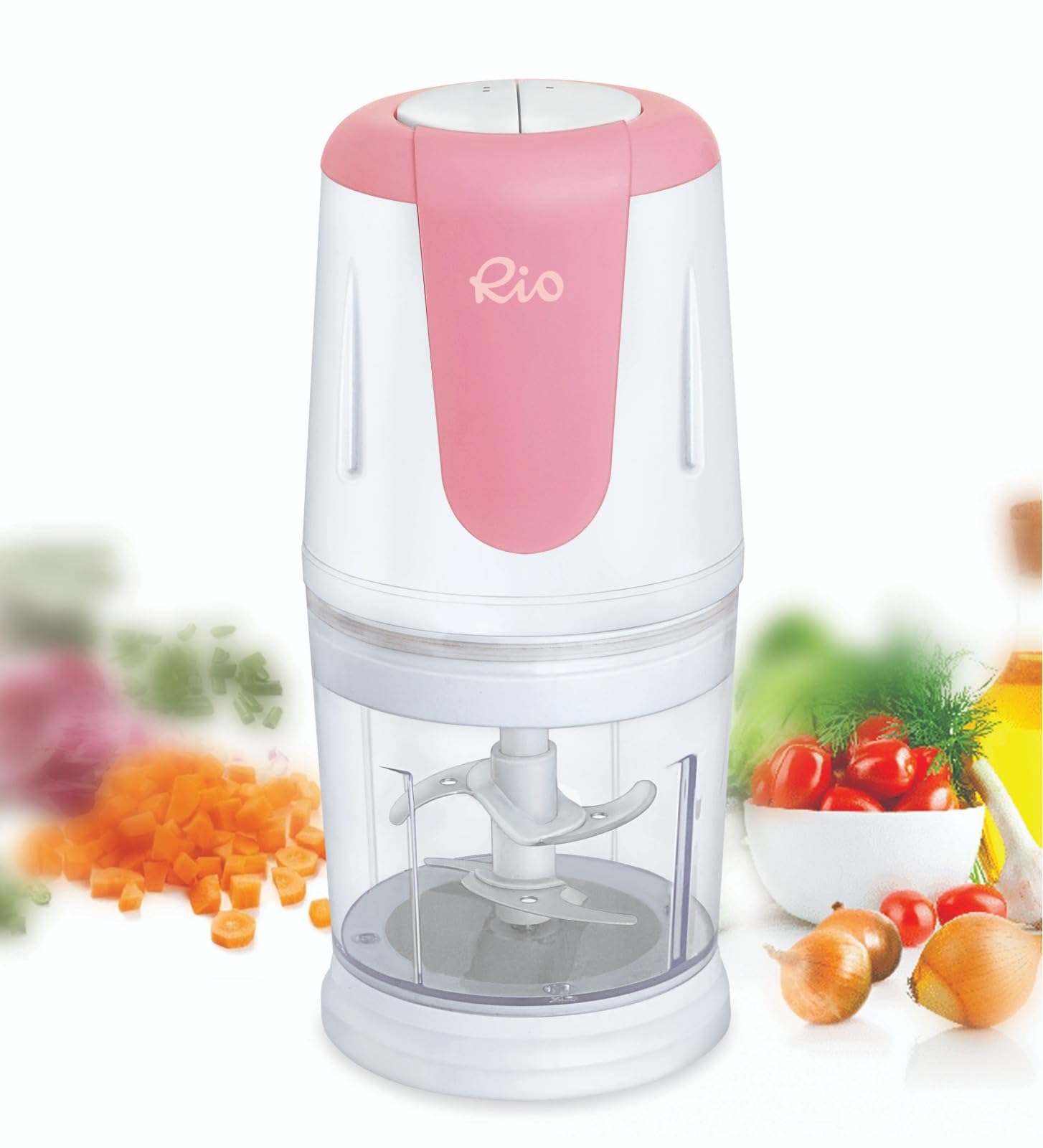 Rio Electric Chopper For Kitchen - 250 Watts Double Speed, Copper Motor, 700 ML Capacity To Chop, Blend, Dice, Grind, Mince, Mini Food Processor Vegetables Chopper, Four Stainless Steel Blade(Pink)
