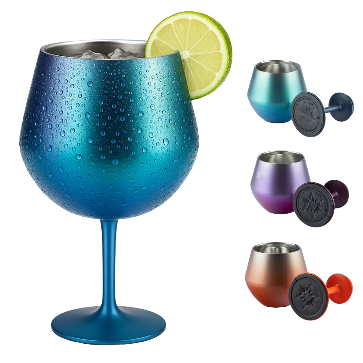 Taça Térmica Inox 2 em 1 Vinho Gin Drinks Cerveja 414ml Copo Térmico Haste Removível Aço Inoxidável Conserva Bebidas Geladas Isolamento Térmico Parede Dupla Cocktail Coquetel (AZUL)