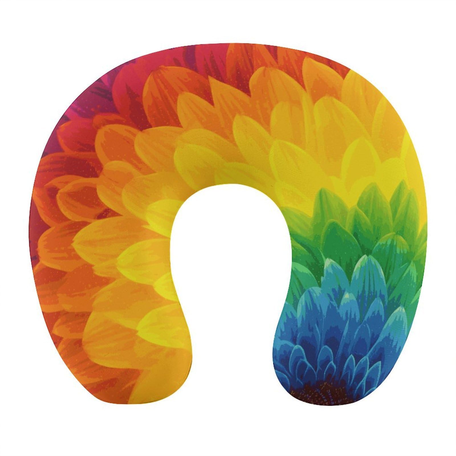 Btcowzrv Style Sunflower Rainbow U Shaped Neck Pillow Travel Pillows