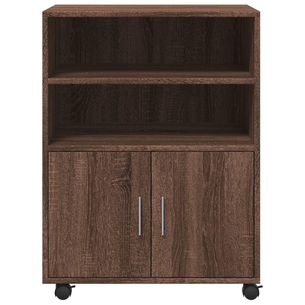 Brokky Armadietto con Ruote Rovere Marrone 60x48x81 cm in Truciolato-Carrello Porta Stampante,Mobiletto con Ruote,Supporto per Stampante in Legno,Classificatore per Documenti per Studio,Ufficio