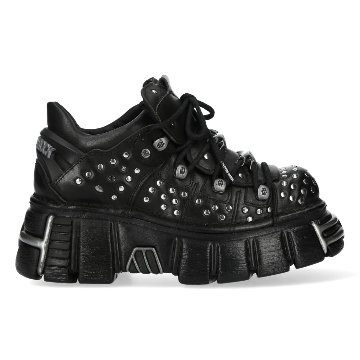 New Rock M-120NR-C1 Black Leather Gothic Platform Ankle Boots: 10.5 Women/10 Men Black
