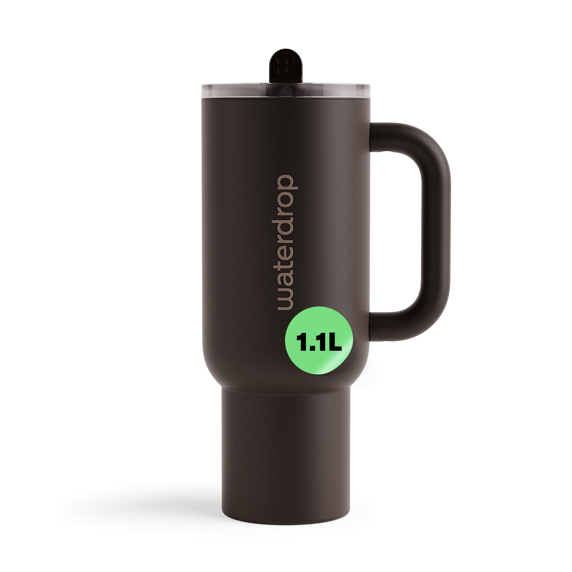 waterdrop® Thermobecher mit Strohhalm 1,1L – Auslaufsichere, robuste Trinkflasche mit aufklappbarem Trinkhalm, Hält 12h kalt, Trinkbecher mit Deckel, isolierte Edelstahlflasche