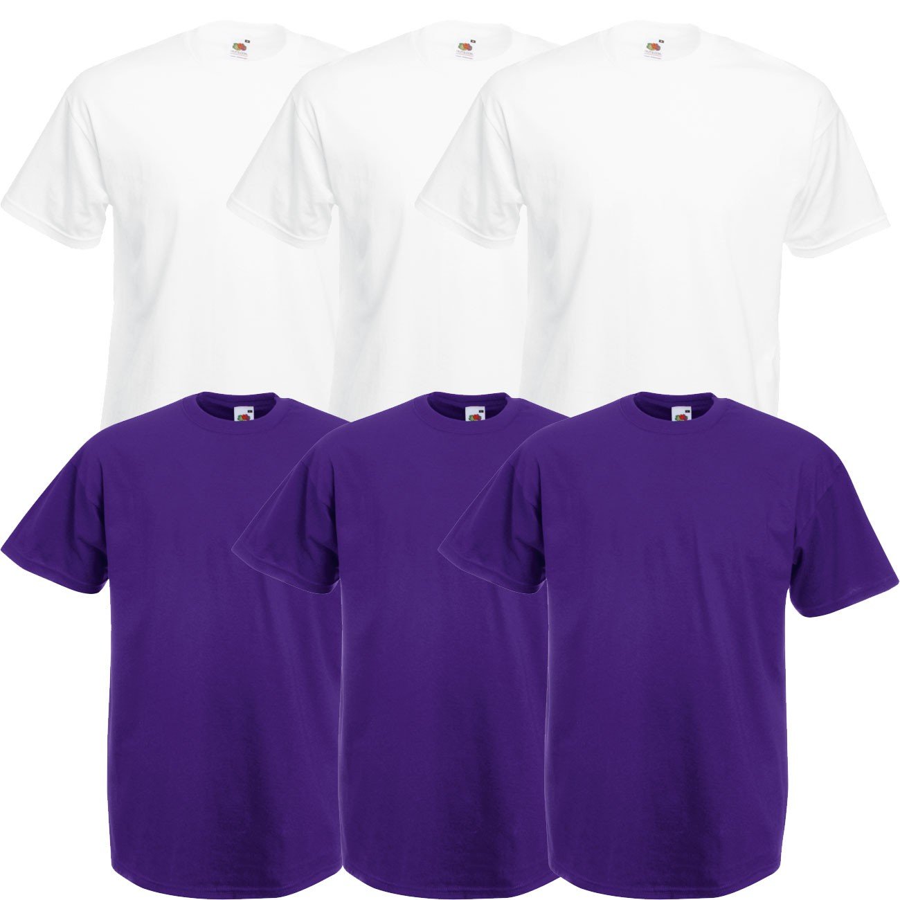 Fruit of the Loom Original Valueweight T Rundhals T-Shirt F140 3er 6er 9er 12er Pack, Farbe:3X wei§,3X violett, Gr§e:L