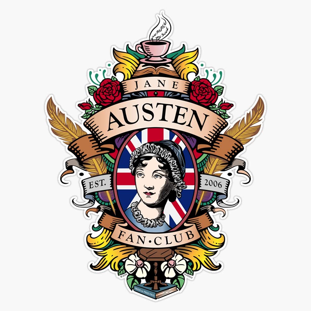 Jane Austen Fan Club Commemorative Crest Color Vinyl Decal Sticker Car Waterproof Car Decal Bumper Sticker 5"