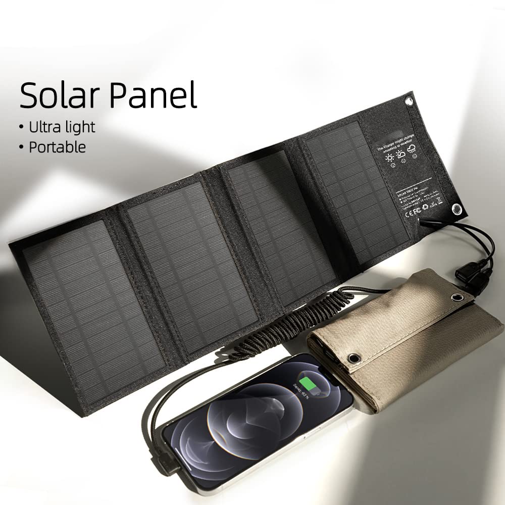 Caricatore Solare 21W Portatile USB 5V 3A Uscita Esterno Pieghevole Pannello Solare Campeggio Viaggi per Smartphone, Tablet, Fotocamera, Ventilatore, Luce, Power Bank,Blue