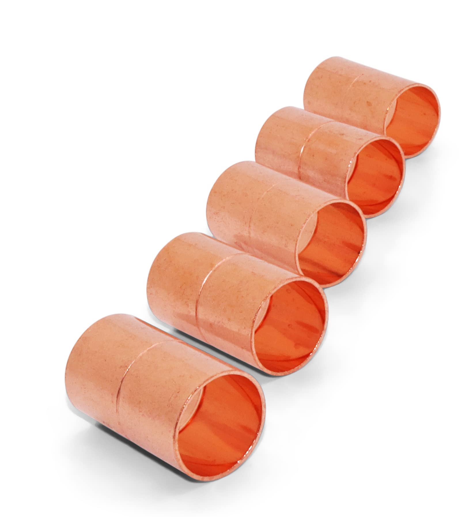 Copper Coupling Fittings 5-Pack - 7/8" OD (HVAC) X 3/4" (Plumbing), Rolled Tube Stop, Pure Copper