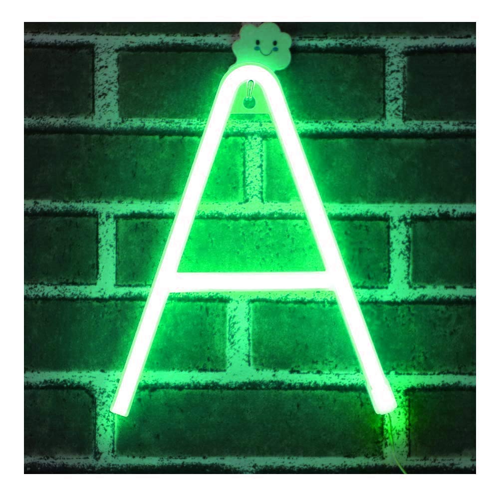 Jiaozi Girls Green Neon Letter, Neon Lights Led Alphabet Letter Lights Neon Sign Light Up Letters Battery And Usb Operated Neon Light Neon Wall Light (A)