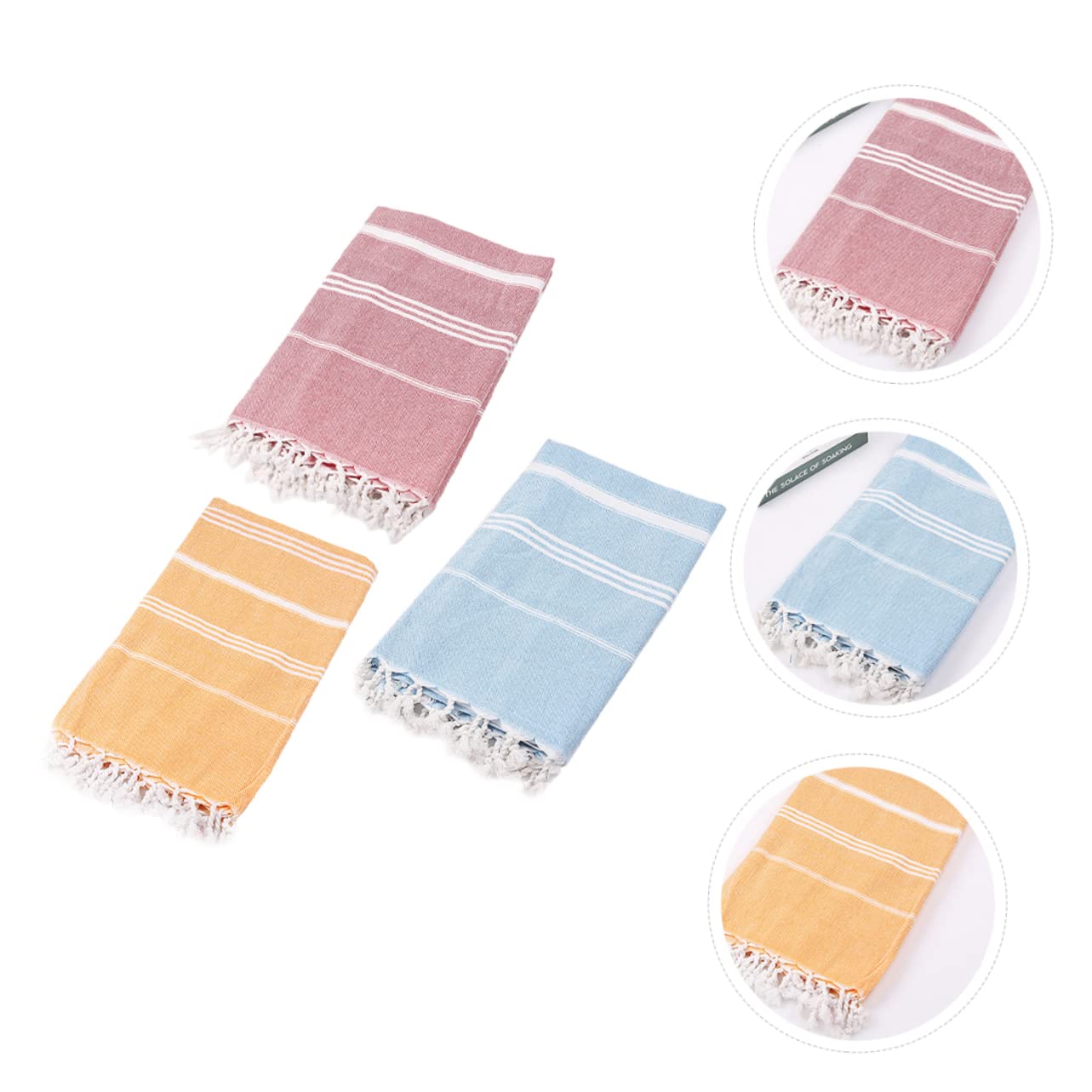 WOONEKY Toallas Turcas de Playa con Flecos Absorbentes de Algodón Poliéster Secado Rápido Colores Rojo Azul Amarillo para Baño y Picnic