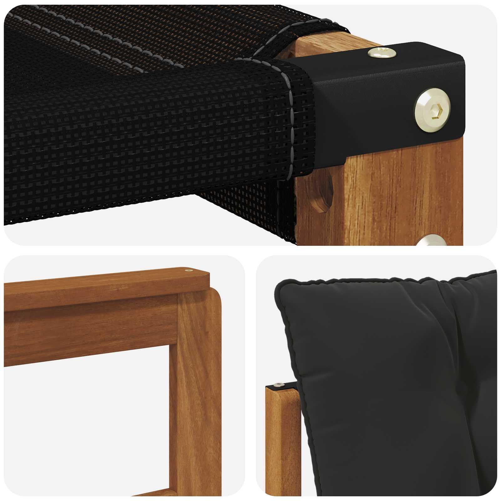 Conjunto de sofás de Exterior con cojín 6 pcs en Madera Maciza de Acacia y textileno Natural y Negro para terraza, jardín, Sala y hogar con diseño Modular cómodo y Resistente