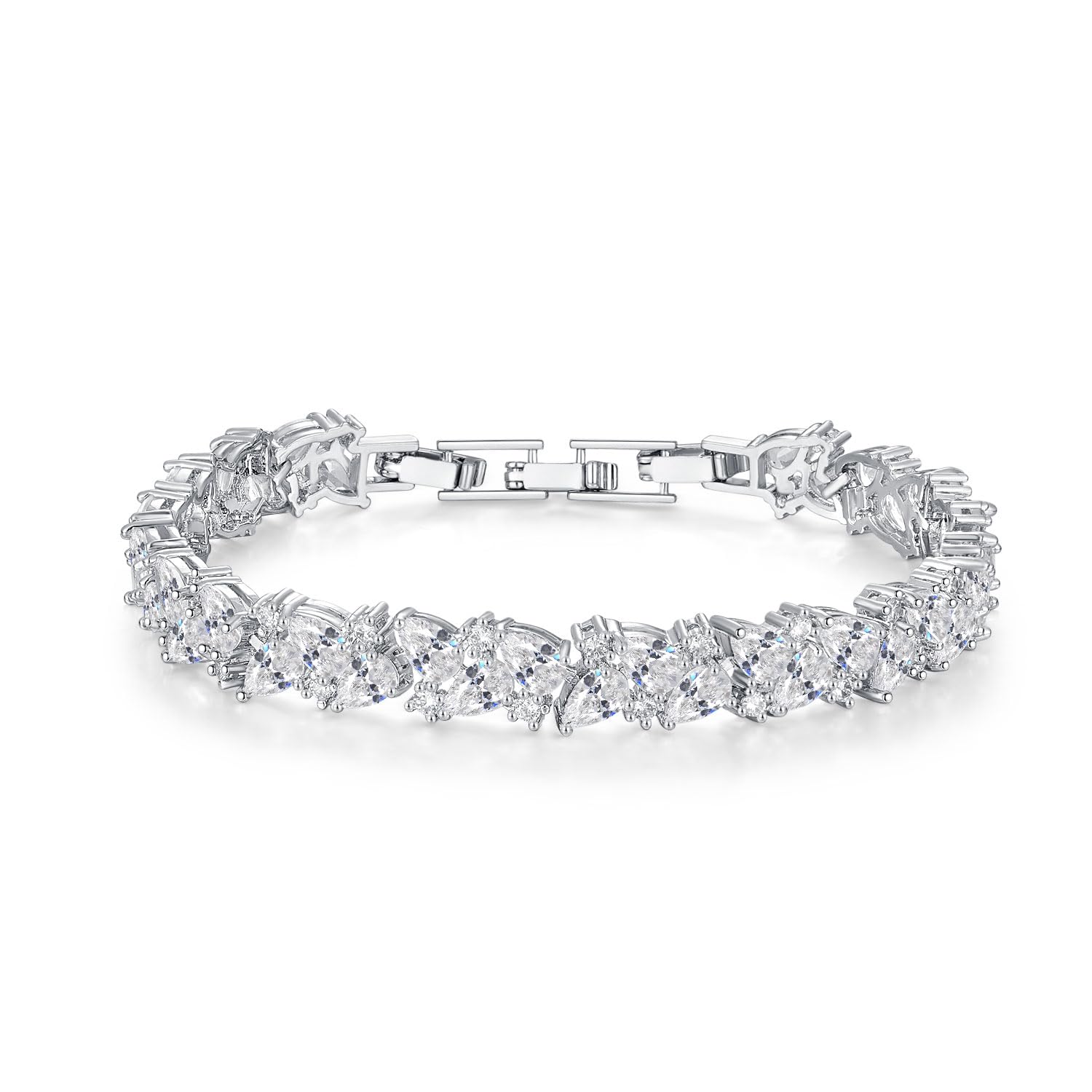 Bracelet Bransoletka ślubna dla narzeczonych druhny, Białe złoto markizowe biżuteria z cyrkonu, srebrna bransoletka biżuteria na przyjęcie weselne dla kobiet, 20 cm, miedź, cyrkonia sześcienne