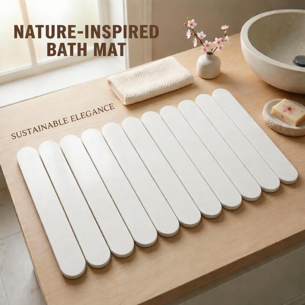 Foldable Stone Bath Mat Large 30" x 17" – Diatomaceous Earth Quick Drying Non-Slip Bathroom Mat – Super Absorbent Diatomite Mat, Durable & Easy to Clean, Modern (1, Beige, Large 30" x 17")