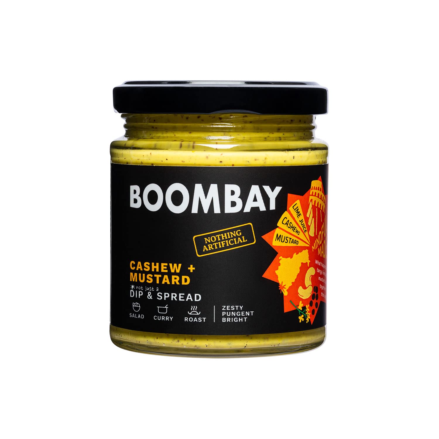 BOOMBAY Cashew + Mustard Dip and Spread 190g | Nothing Artificial | No Bad Oils | Zero Sugar | Plant Based | No Onion or Garlic | Use as a Salad Dressing, Curry Paste, Marinade, Sandwich Spread