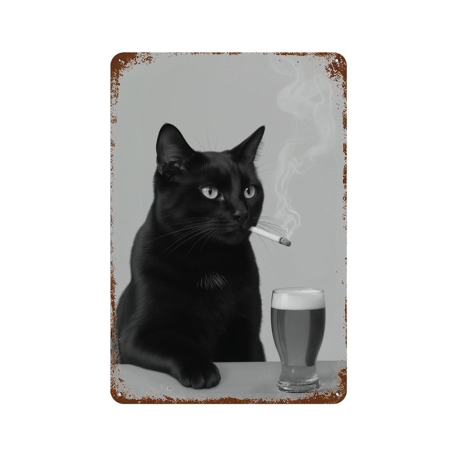 xiaoxiaoshen Black Cat Smoking & Beer Print Wall Decor Art Metal Tin Poster Modern Home Decor Art Home Bar Shop Decorations Vintage Sign 30x20cm