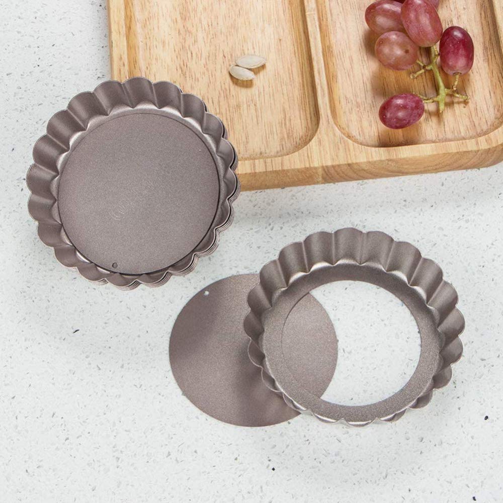 Paquete de 6 mini moldes antiadherentes para tartas, con parte inferior suelta, mini moldes para tartas, quiche, moldes redondos estriados para tartas, 4 pulgadas, 6 unidades