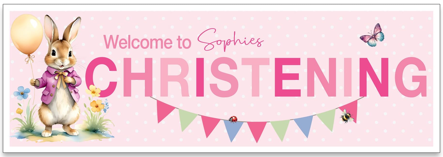 Personalised Photo Christening Large Banner Decorations Bunting Baptism Naming Day confirmation Banners Custom Props (Girl Rabbit)