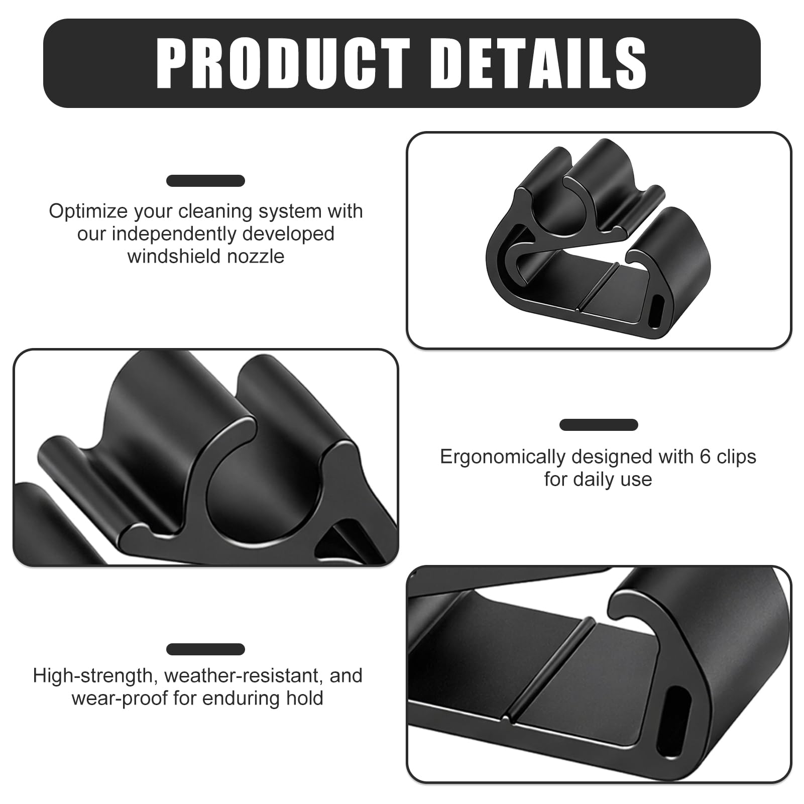 Clips de Sujección Para Limpiaparabrisas Delantero, Clips de Fijación Negro, 6pcs, Instalación Rápida y Segura para Brazos y Tuberías de Limpiaparabrisas