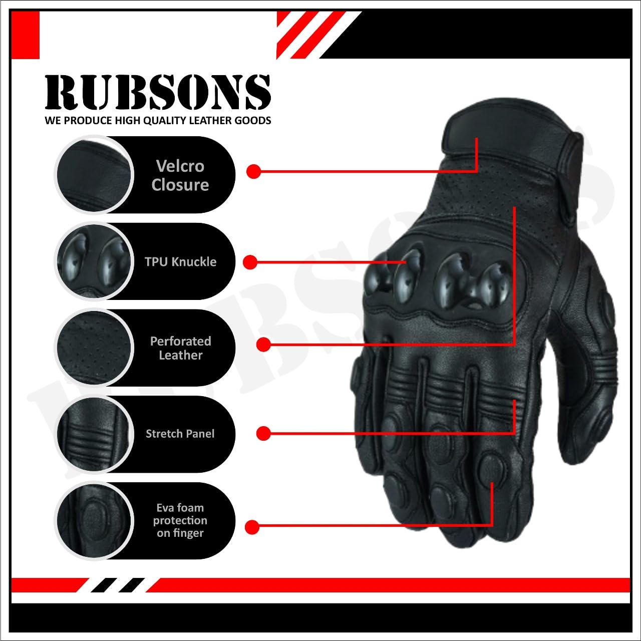 Flex Pro Goat Skin Leather Biker Moto Hard Knuckle Gloves