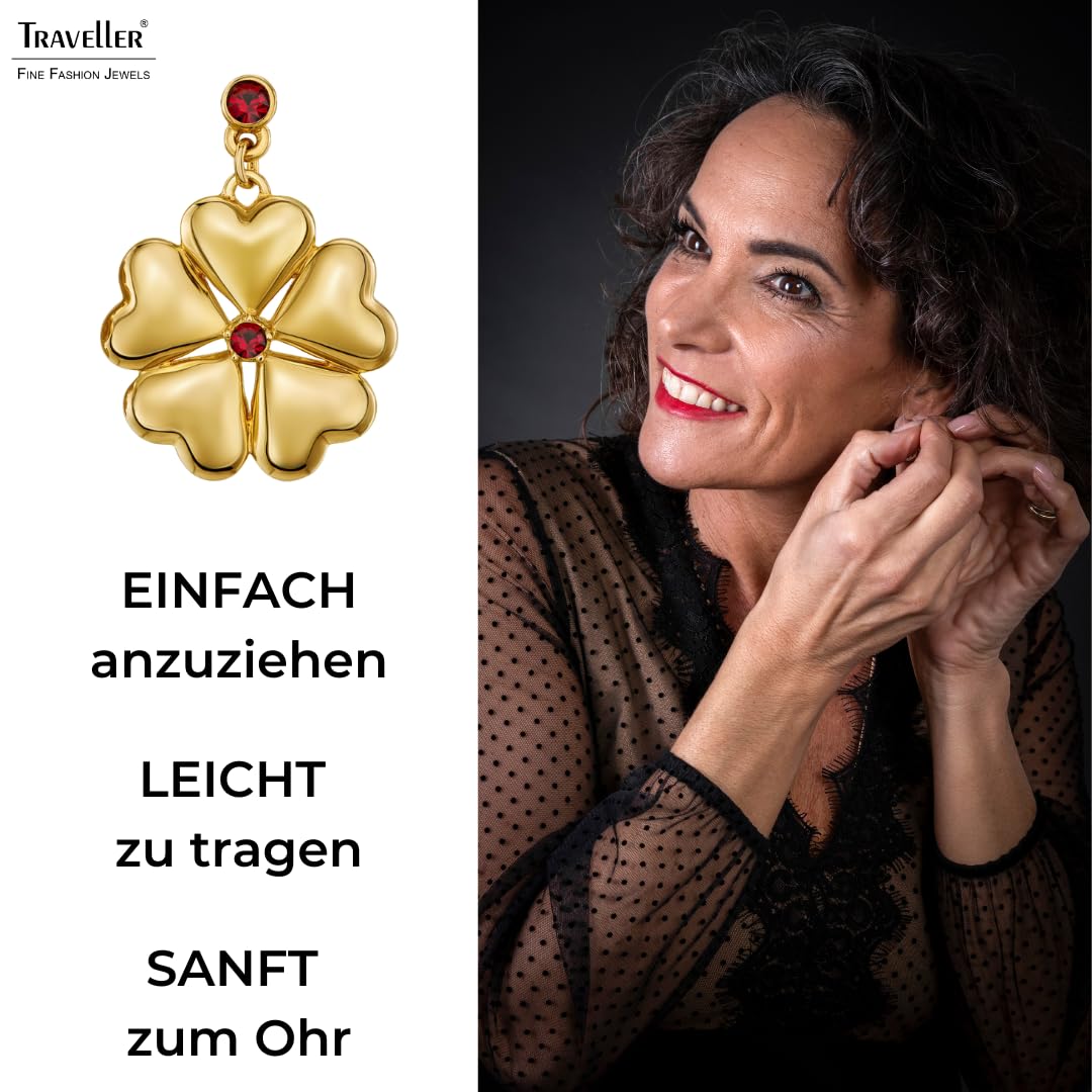 Traveller Ohrclip - Hänger - Herzen - 22kt vergoldet - Kristall - rot - 157694
