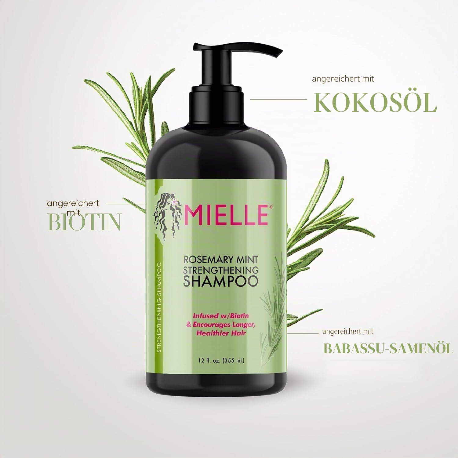 Mielle Rosmarin-Minz-Shampoo mit Biotin, fördert das Haarwachstum, stärkt schwaches und sprödes Haar, reinigt die Kopfhaut tief, 355 ml (2 Stück)