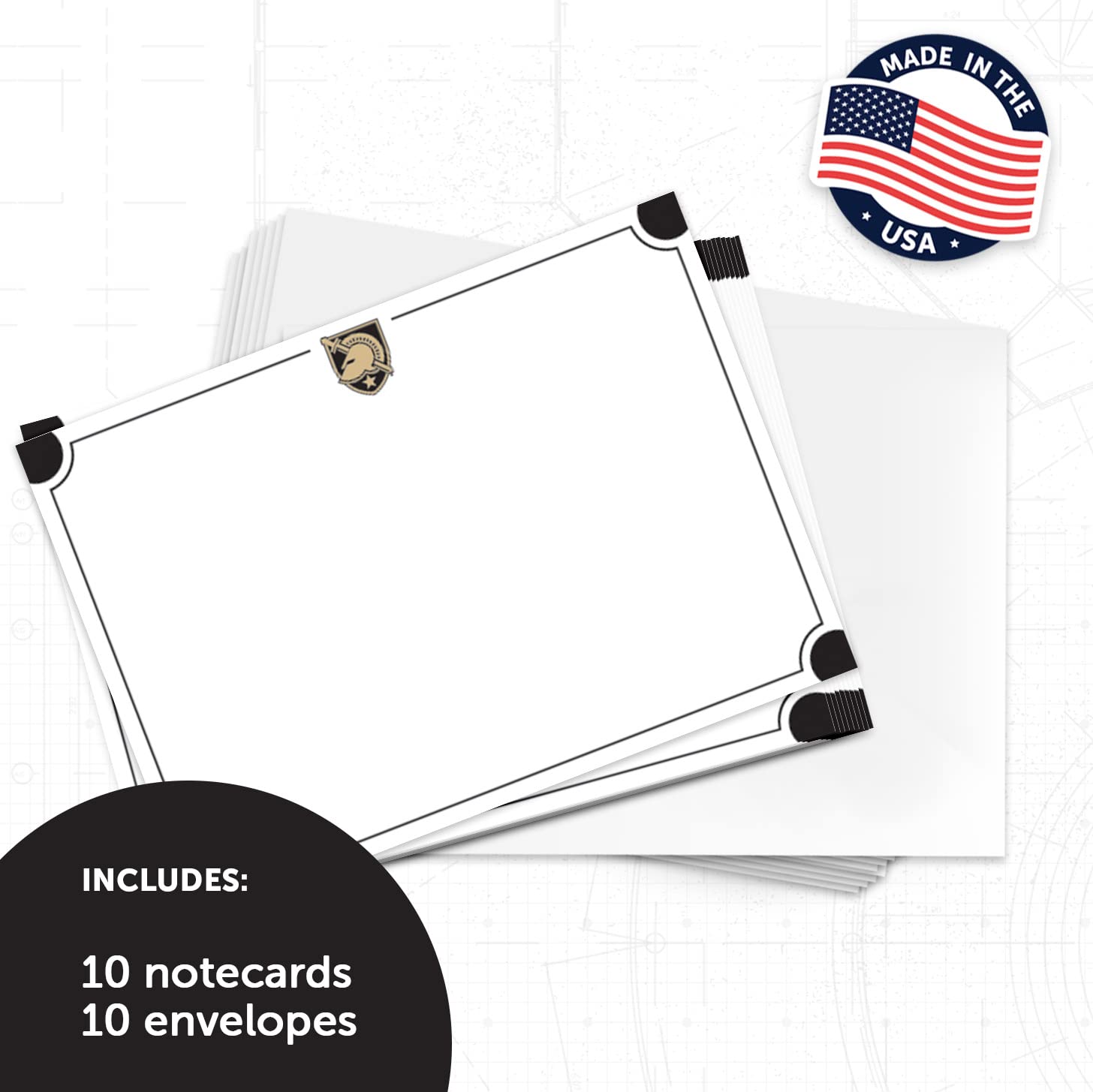 Desert Cactus United States Military Academy - Paquete de 10 tarjetas de papelería SUMA Black Knights Army West Point Cadetes incluye sobres, Memo Party Thank You (tarjeta de notas 4a)
