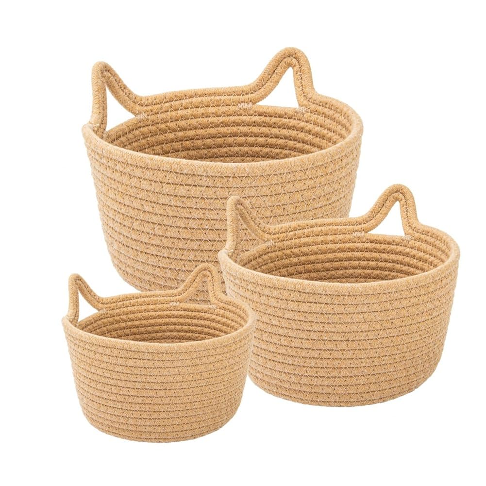 CTRLZS Decorative Storage Basket Lovely Storage Organizer Cat Cotton Rope Basket Toy Storage Basket