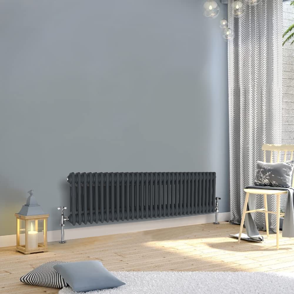 Warmehaus Anthracite 300X1460mm Horizontal Traditional 2 Column Cast Iron Style Radiator Central Heating
